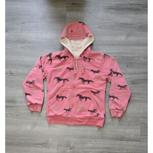 C.E. Schmidt Sherpa Hoodie Sweatshirt Jacket  Full Zip Size Small Horse Print